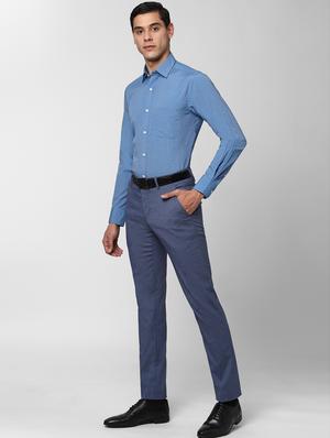 blue textured flat front formal trouser - 17627516 - Standard Image - 4