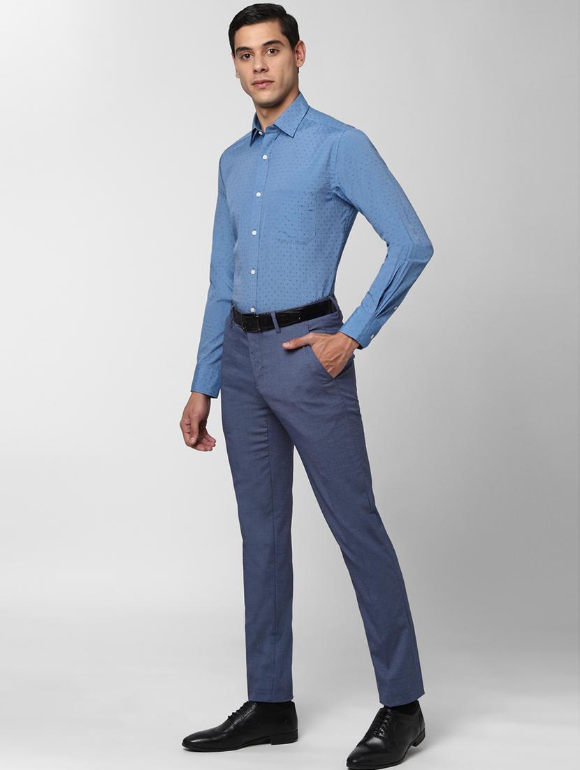 blue textured flat front formal trouser - 17627516 - Zoom Image - 4