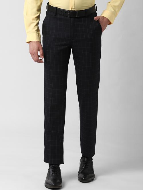black checkered flat front formal trouser - 17627521 - Standard Image - 1