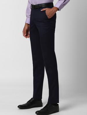 navy blue checkered flat front formal trouser - 17627526 - Standard Image - 2