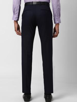 navy blue checkered flat front formal trouser - 17627526 - Standard Image - 3