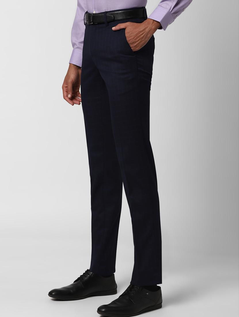 navy blue checkered flat front formal trouser - 17627526 - Zoom Image - 2