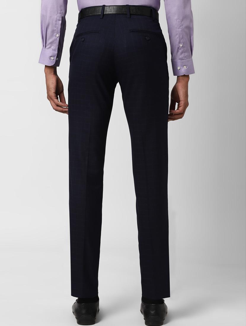 navy blue checkered flat front formal trouser - 17627526 - Zoom Image - 3