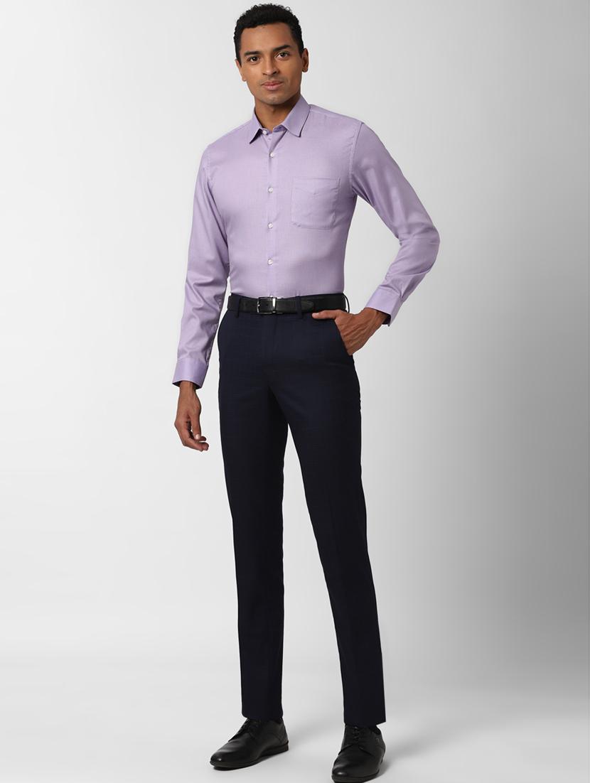 navy blue checkered flat front formal trouser - 17627526 - Zoom Image - 4