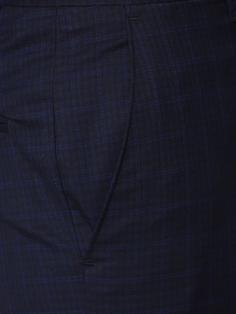 navy blue checkered flat front formal trouser - 17627526 - Zoom Image - 5