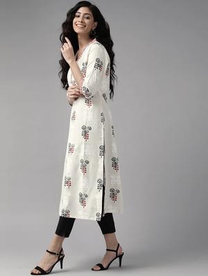 offwhite cotton straight kurta - 17628008 - Standard Image - 2