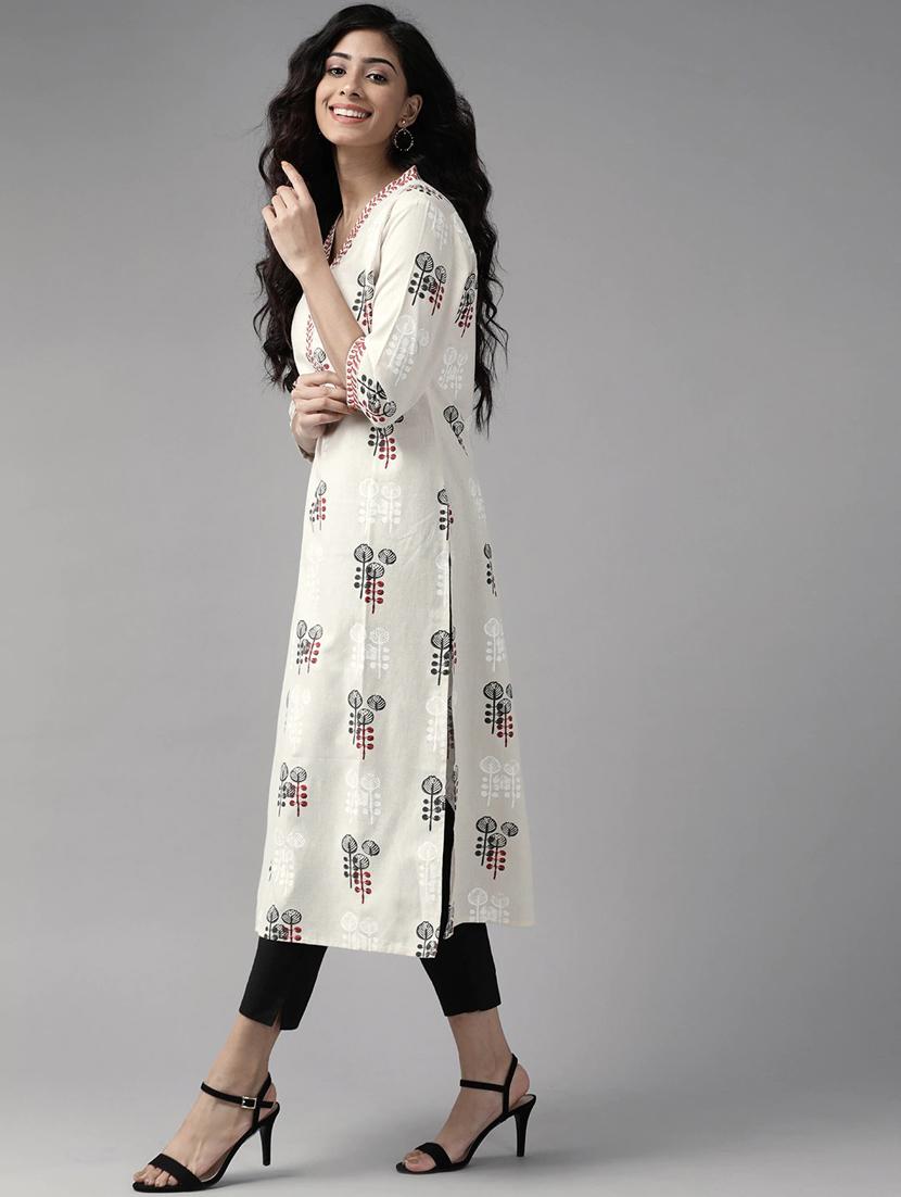 offwhite cotton straight kurta - 17628008 - Zoom Image - 2