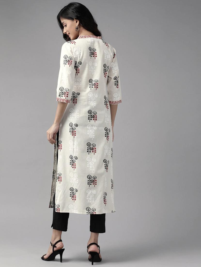 offwhite cotton straight kurta - 17628008 - Zoom Image - 3