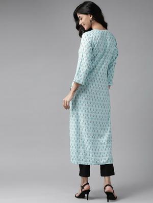 sky blue rayon straight kurta - 17628015 - Standard Image - 3