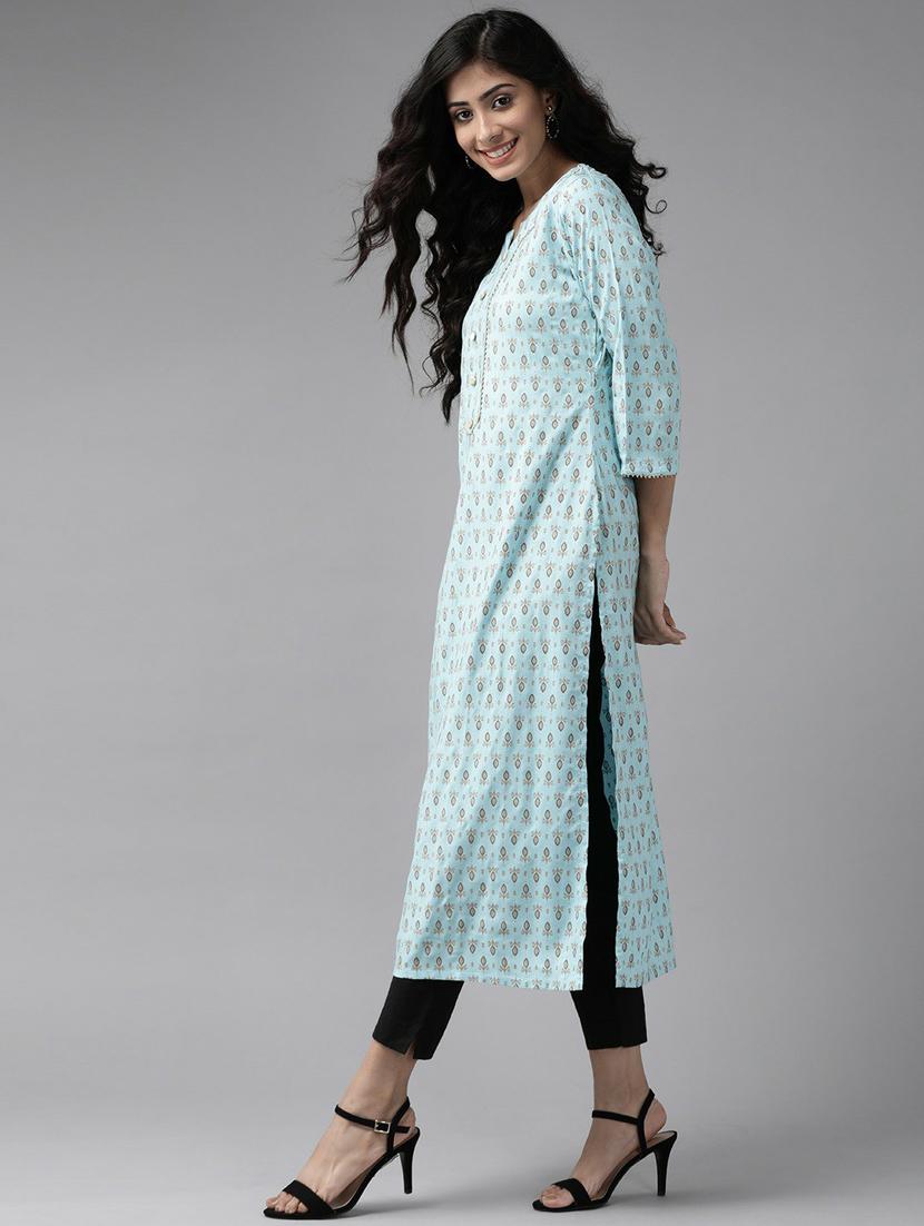 sky blue rayon straight kurta - 17628015 - Zoom Image - 2