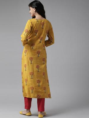 mustard silk blend straight kurta - 17628017 - Standard Image - 3