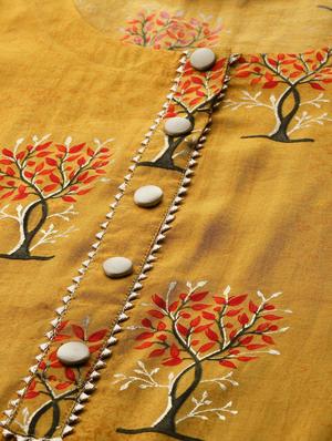 mustard silk blend straight kurta - 17628017 - Standard Image - 4