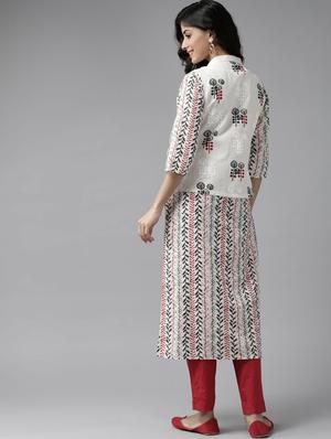 offwhite cotton straight kurta - 17628020 - Standard Image - 3