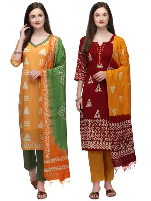 multi colored cotton suit combos unstitched - 17628202 - Standard Image - 1
