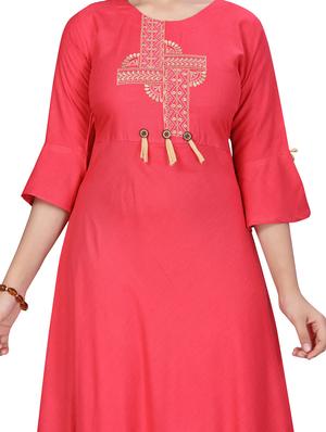 red cotton aline kurti - 17628218 - Standard Image - 4