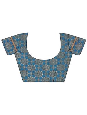 navy cotton bordered saree with blouse - 17628348 - Standard Image - 3