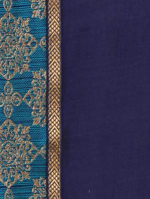 navy cotton bordered saree with blouse - 17628348 - Standard Image - 4