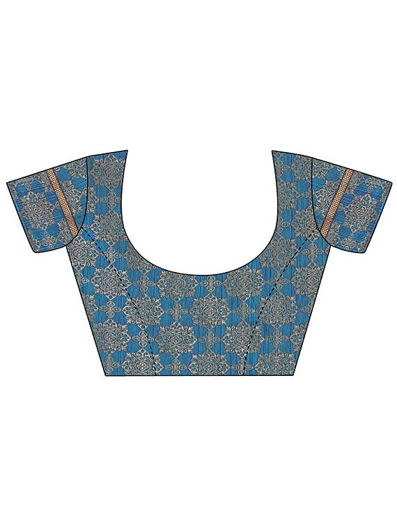navy cotton bordered saree with blouse - 17628348 - Zoom Image - 3