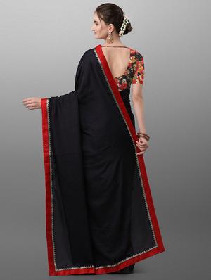 solid bordered saree with blouse - 17628359 - Standard Image - 2