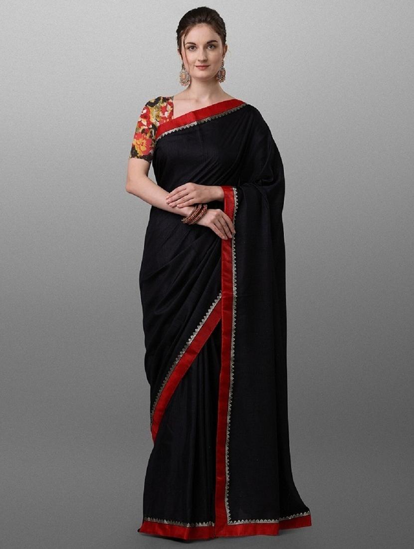 solid bordered saree with blouse - 17628359 - Zoom Image - 1