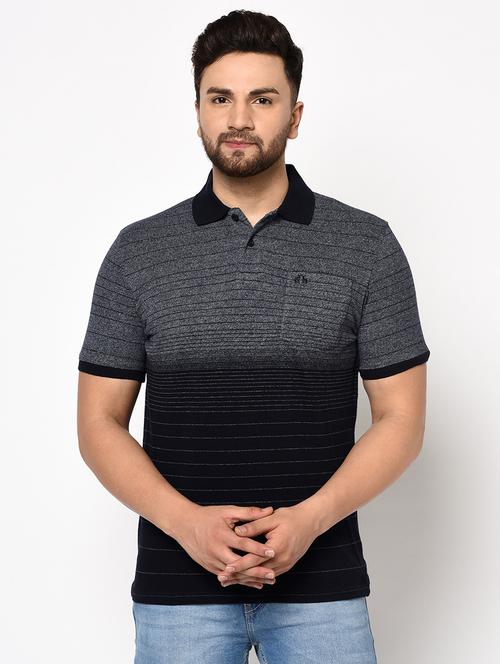 navy blue striped polo t-shirt - 17628423 - Standard Image - 1