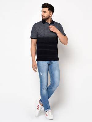 navy blue striped polo t-shirt - 17628423 - Standard Image - 4
