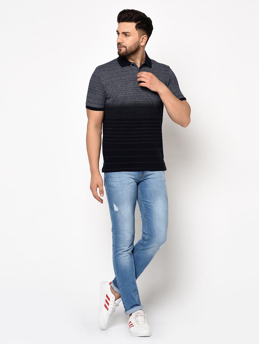 navy blue striped polo t-shirt - 17628423 - Zoom Image - 4