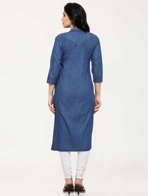 solid denim straight kurta - 17628452 - Standard Image - 3
