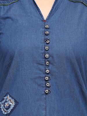 solid denim straight kurta - 17628452 - Standard Image - 4