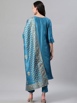 blue art silk suit set - 17628696 - Standard Image - 3