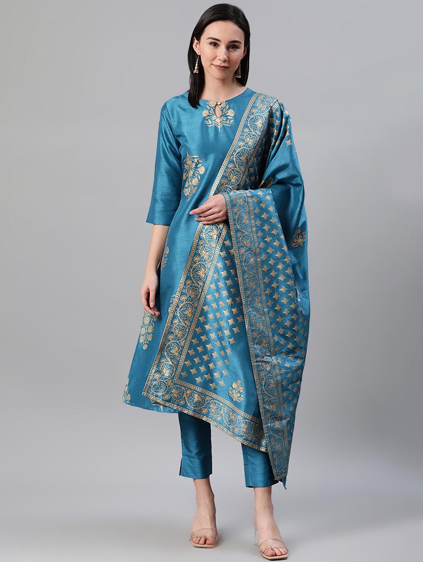 blue art silk suit set - 17628696 - Zoom Image - 1