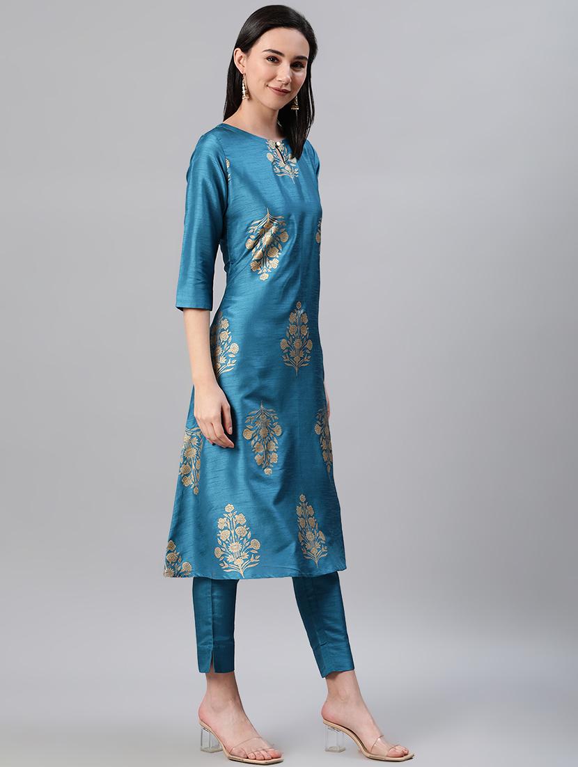 blue art silk suit set - 17628696 - Zoom Image - 2