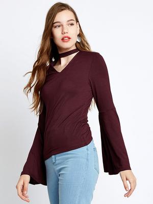 choker neck bell sleeves top - 17628756 - Standard Image - 2