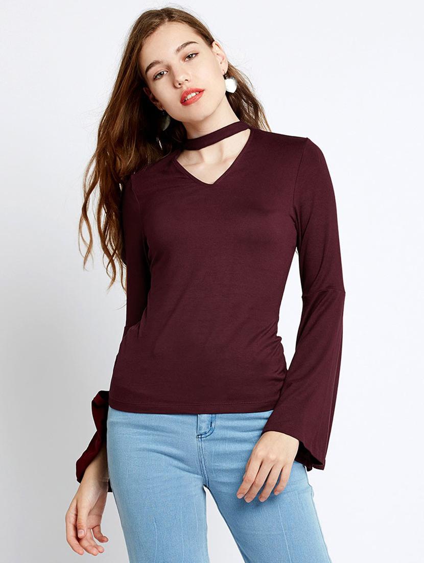 choker neck bell sleeves top - 17628756 - Zoom Image - 1