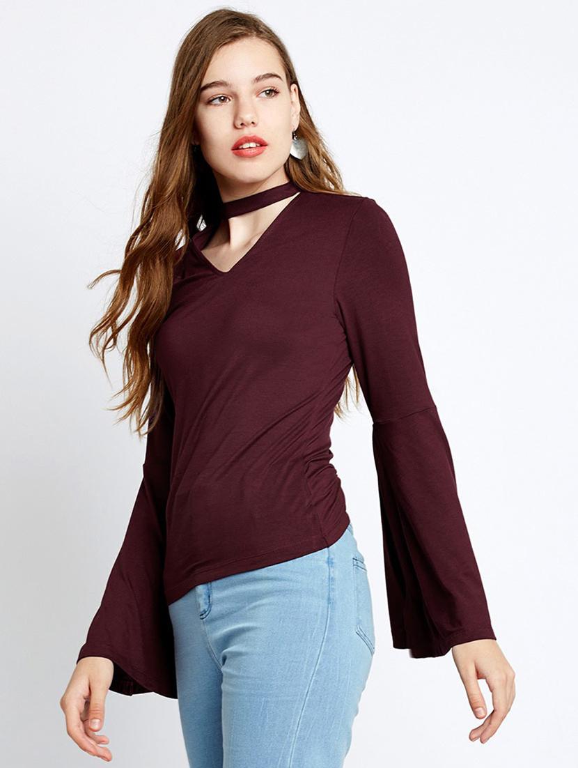 choker neck bell sleeves top - 17628756 - Zoom Image - 2