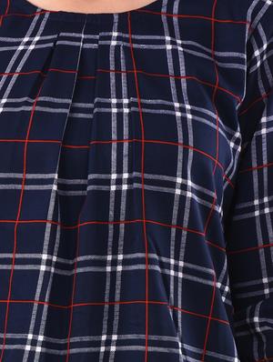 round neck checkered blouson top - 17628757 - Standard Image - 5