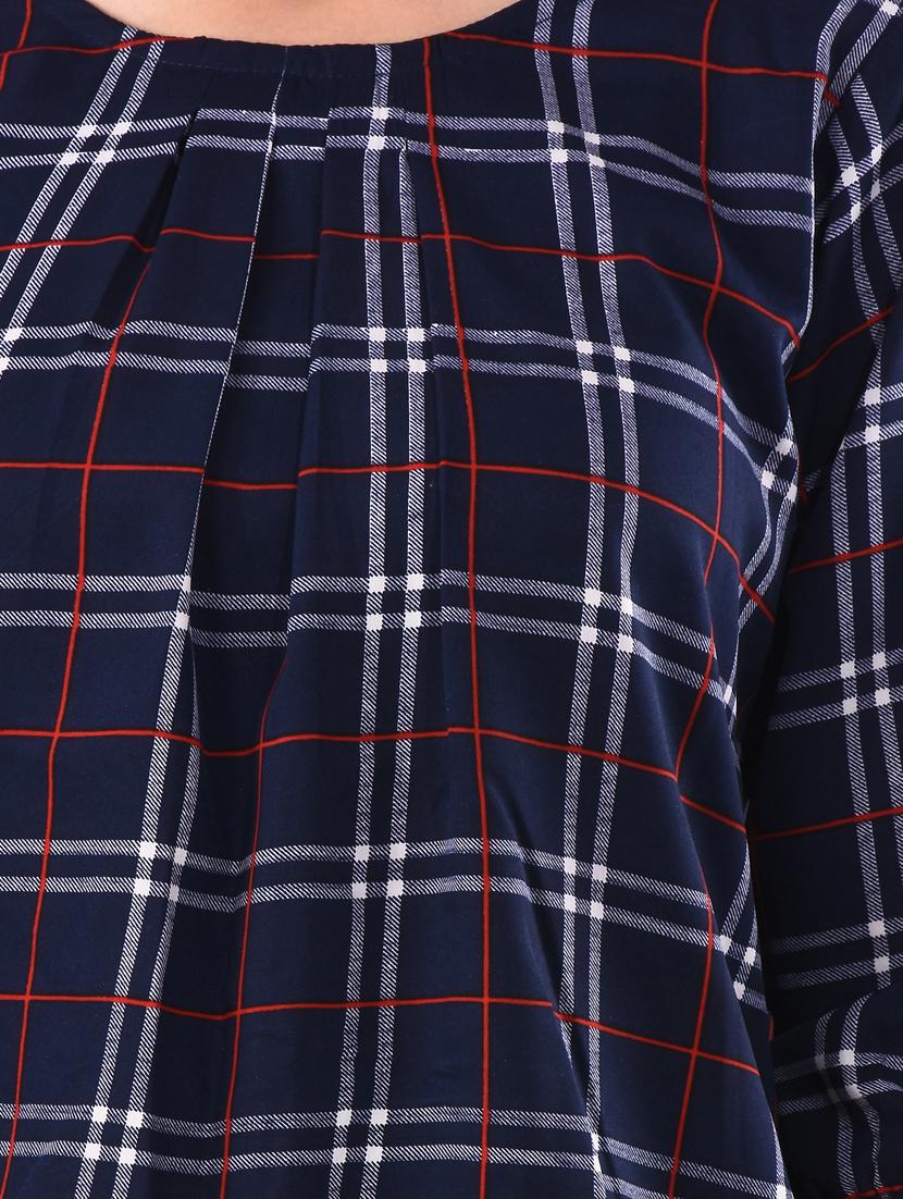 round neck checkered blouson top - 17628757 - Zoom Image - 5