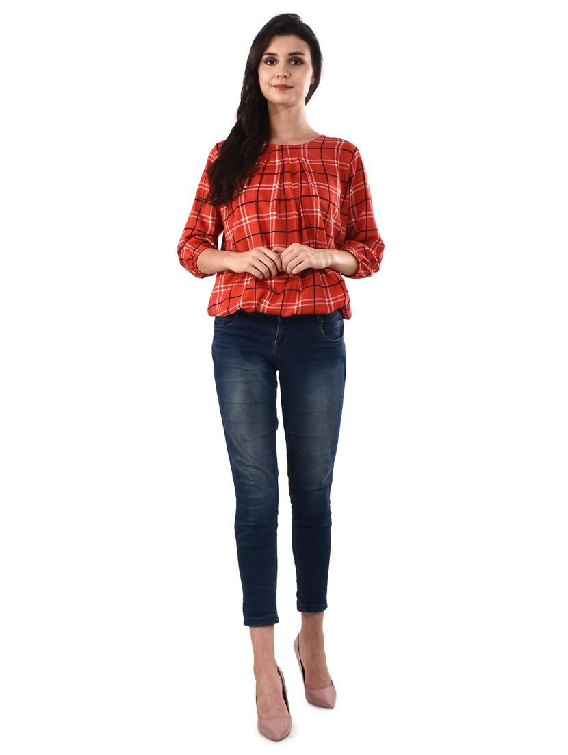 round neck checkered top - 17628758 - Zoom Image - 4