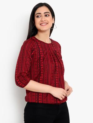 round neck printed blouson top - 17628761 - Standard Image - 2