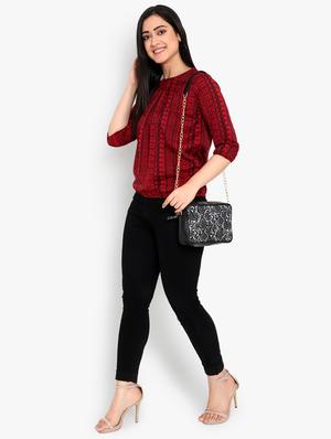 round neck printed blouson top - 17628761 - Standard Image - 4