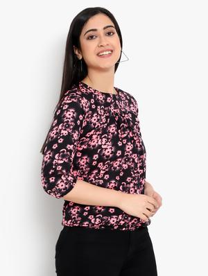 round neck floral blouson top - 17628762 - Standard Image - 2