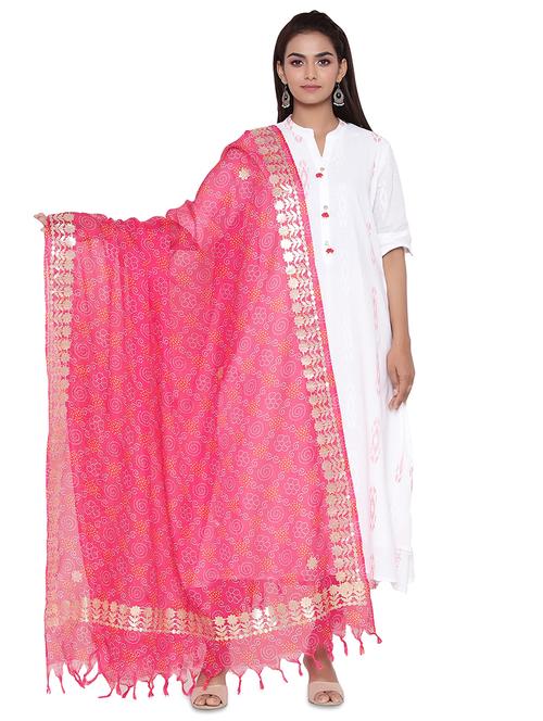 pink cotton kota doria dupatta - 17629169 - Standard Image - 1