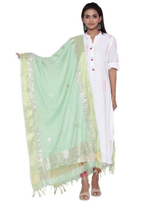 olive cotton plain dupatta - 17629178 - Standard Image - 1
