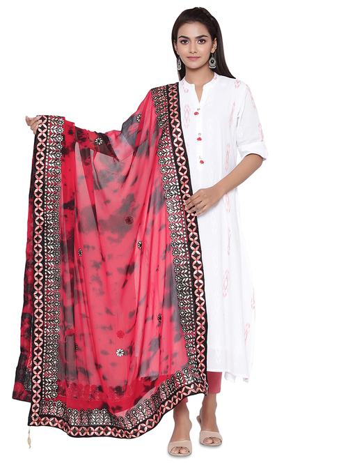 red poly chiffon tie & dye dupatta - 17629193 - Very Small Image - 1