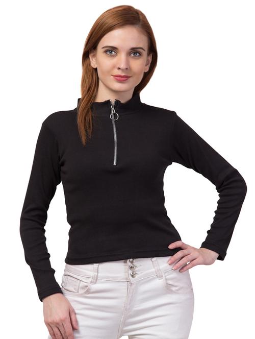 zipper neck solid top - 17629381 - Standard Image - 1