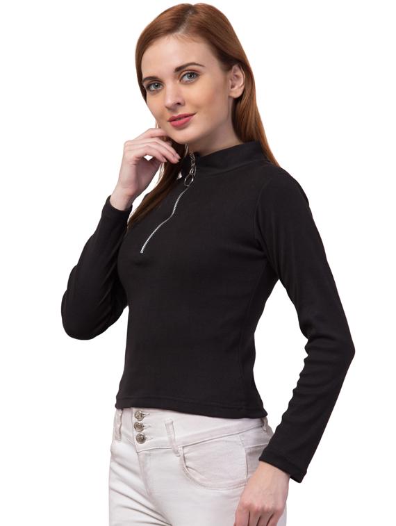zipper neck solid top - 17629381 - Zoom Image - 2