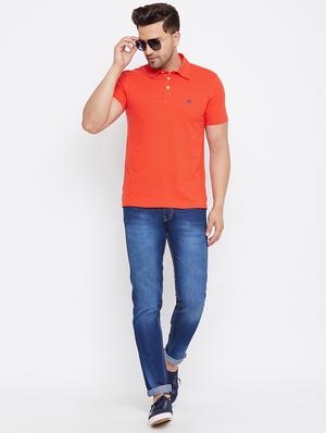 orange solid polo t-shirt - 17629479 - Standard Image - 4