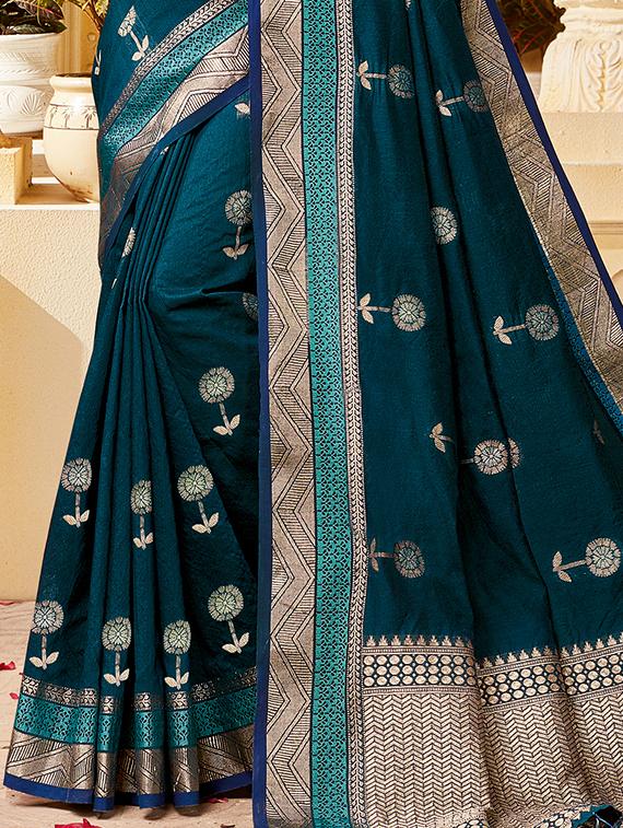 ethnic motifs woven saree with blouse - 17629499 - Zoom Image - 2