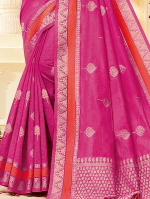 ethnic motifs woven saree with blouse - 17629501 - Standard Image - 2