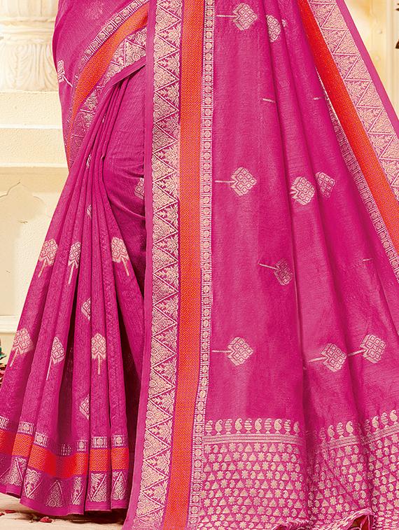 ethnic motifs woven saree with blouse - 17629501 - Zoom Image - 2